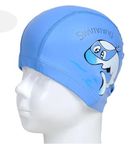 SHAKTISM Printed Swimming Caps for Kids Waterproof Silicone for Boys & Girl Swimming Caps for Kids 4-16, No Hair Pulling Free Size Swimming Caps for Kids - 1Pc (Baby_Shark_DarkSkyBlue)