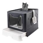 Bolux Foldable Cat Litter Box with Lid, Extra Large, Drawer Type Cat Litter Pan Easy to Scoop & Low Tracking (Dark Grey, 20" L x 16" W x 15" H)