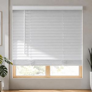 MYshade 2" Cordless Faux Wood Blinds, 69" W x 72" H, Slat Horizontal Blinds with Crown Valance, Room Darkening, Moisture Resistant, Window Blinds for Home Interior, White