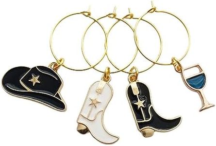 4pcs Cute Cowboy Boot and Hat Pendant Wine Charms, Glass Marker for Party, Texas, 2cm Hoop