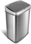 NINESTARS DZT-50-28BR Automatic Touchless Motion Sensor Oval Trash Can, Black Top, 13 Gal BR, Brush