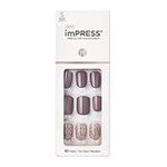 KISS imPRESS Press-On Manicure, Nail Kit, PureFit Technology, Short Press-On Nails, Square, Flawless', Includes Prep Pad, Mini Nail File, Cuticle Stick, and 30 Fake Nails Purple and Silver