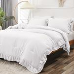 YOZEN White Double Ruffle Comforter Set King Size (104x90 Inch), 3 Pcs Farmhouse Vintage Comforter Set (1 Ruffled Comforter and 2 Pillowcase), Rustic All Season Down Alternative Bedding Set