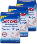 Secure Comfort Strips Waterproof Denture Adhesive - Zinc Free - Extra Firm Hold For Lower Dentures - 15 Strips (Pack of 3)