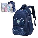 KEBEIXUAN Kids Backpack Refrigerator Style Opening School Bag Large Capacity Travel Bag Student Bookbag for Boys Teenager (Dark Blue)