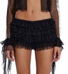 WangsCanis Women Y2K Lolita Bloomers Lace Ruffle Layered Pumpkin Shorts Frilly Boy Shorts Coquette Panties(Black,Medium)