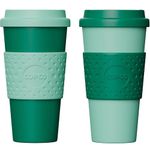 Copco Acadia 16oz Travel Mug with Lid, Set of 2 Double Wall Insulated Tumbler, Non-Slip Sleeve and BPA-Free - Microwave & Dishwasher Safe, Reusable Plastic To Go Travel Coffee Mug (Green)