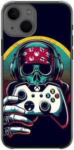 EZB Scary Gaming Skull Horror Themed Phone Case Compatible with iPhone | Flexible Shock Absorbent Unique Pop Art Phone Cover | Skull Gamer (iPhone 15) Black