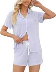 Women's Sleepwear Short Sleeve Button Shirt and Shorts Pajama Set Lilac XL