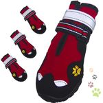 Dog Shoes, FISHOAKY Dog Shoes for Medium Dogs, Anti Slip Dog Boots & Paw Protectors for Winter Snowy and Summer Hot Pavement, 4 Pack Dog Booties Waterproof for Medium Size Dogs with Red (Size 5)