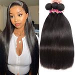 UNice Hair 7A Grade Peruvian Straight Virgin Hair 3 Bundles, 100% Unprocessed Remy Human Hair Weave Extensions for Women Natural Color 95-100g/piece (20 22 24)