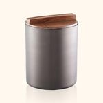 The EMPTY SPACE Double Wall Insulated Stainless Steel Ice Bucket in Nickle FInish with Acai Wood Lid, Ice Tong Included. [2.8L] Cocktail Bar, Wine Bottle, Home Accessories, Parties & Champagne Bucket