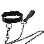 PU Leather Punk Necklace, Vintage Gothic Choker with Leash for Women Girls, Black