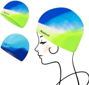 Aouloves 2 Pack Kids Swim Cap for Boys Girls, Unisex Silicone Swimming Caps for 4-12 Toddler Children Teen, Comfortable Fit for Long Hair and Short Hair