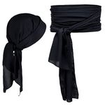 Pirate Costume Accessories/Plus Size Pirate Scarf Belt Waist Sash and Pirate Head Scarf Bandanas for Women Men Black