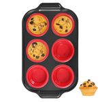 Silicone Muffin Pan with Metal Frame, Regular Size Cupcake Pan with Foldable 6 Cups Non Stick Muffin Pan for Baking BPA Free 1 Pack