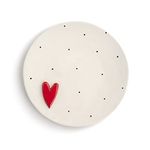 Demdaco Heart and Polka Dots Red and White 12 inch Ceramic Stoneware Plate