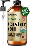 UpNature Organic Castor Oil in Glass Bottle (16 oz) 100% Pure Cold Pressed Unrefined Castor Oil for Hair Growth Support – Eyebrow Eyelash Growth Serum (Hexane Free)
