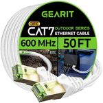 GearIT Cat7 Outdoor Ethernet Cable (50ft) SFTP Shielded Foil Twisted Pair, Pure Copper, LLDPE, Waterproof, Direct Burial, In-Ground, UV Resistant, POE, Network, LAN, Internet, Cat 7-50 Feet