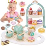 Toddler Girl Toys, Wooden Tea Set Toys for Toddlers, Tea Party Set Pretend Play Toys for Toddlers 3-5, Toddler Playset Kids Play Kitchen, Toddler Toys for 3 4 5 6 Year Old Girl Birthday Gifts