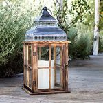 Lights4fun Large Wooden Decorative Candle Lantern Vintage Rustic LED Battery Operated Indoor Outdoor Use with Timer 52cm