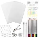 188 Pcs Heat Shrink Plastic Sheets Keychain Kit Includes 20 Pcs Shrink Art Film Paper Sheets, Keychains accessory, Ear Hooks, Hole Punch 12 Colored Pencils for Kids DIY Mothers Day Creative Craft