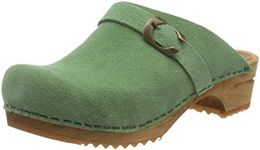 Sanita Hedi Mule Clog | Original Handmade Wooden Leather Clog for Women | Sustainable Sole, Green Mint 34, 5 UK