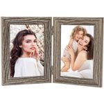 5x7 Picture Frame Double Hinged Two Opening 5 by 7 Photo Frame, Grey Rustic Folding Frame for Desk Standing for Tabletop Display Vertically