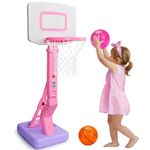 Toddler Girls Basketball Hoop Outdoor Indoor Mini Adjustable Pink Basketball Goal with Ball Pump Kids Outside Backyard Game Inground Poolside Basketball Toy for 1 2 3 4 5 Year Old Girl Birthday Gift