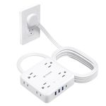 TROND 10 Feet Extension Cord Indoor, USB C Flat Plug Power Bar Surge Protector, 8 Outlets 4 USB Plugs, 3 Prong Extension Cord Power Strip, Wall Mount for School Office Supplies, Home Drom Essentials