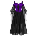 AMhomely Halloween Dress Medieval Costume Women Butterfly Sleeve Maxi Dress Cold Shoulder Steampunk Corset Dress for Women Gothic Clothes, Purple #2, 3XL