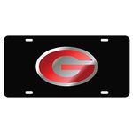 Georgia Bulldogs Mirror Laser License Plate Tag Black Background, Silver, Mirror Red - G Logo