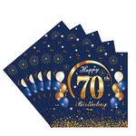 COSORO 20pcs Navy Blue Gold 70th Napkins Serviettes,Happy 70th Birthday Paper Serviettes Napkins for Men Women 70th Birthday Table Decorations,70th Birthday Party Tissue 70th Table Napkins for Him Her