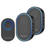 Wesstun Wireless Doorbell with 2 Receivers, IP67 Waterproof Door Chime Kit Operating at The Range of 300m, 2 Plug-in Door Bell Receivers with 39 Ringtones, LED Light & 5-Level Volume Control, Black