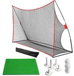 FINGER TEN Golf Hitting Practice Net 10x7 Feet for Backyard Driving Range with Golf Hitting Mat & Golf Balls Rubber Tees, Carry Bag, Golf Chipping Nets Large for Indoor Outdoor (Golf Net 4-in-1)