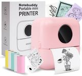 BRONA Notebuddy Mini Portable Printer, Bluetooth Smart Pocket Inkless Thermal Printer with 5 Roll Papers for Journal/DIY Scrapbook/Travel/Notes/Lists/Label/Memo, Receipt Printer for iOS&Android, Pink