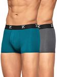 XYXX Men's Underwear Ace IntelliSoft Antimicrobial Micro Modal Trunk Pack of 2 (DEEP SEA Blue;Grey; L)