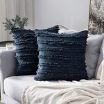 MIULEE Set of 2 Decorative Boho Throw Pillow Covers Striped Jacquard Pattern Cushion Covers for Sofa Couch Living Room Bedroom 18x18 Inch Navy Blue