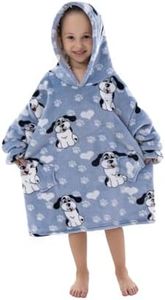 Summshall Kids Blanket Hoodie Oversized with Big Front Pockets, Flannel and Cotton Wool Warm Cozy Hug Boy Girl, Fuzzy Fleece Wearable Sweatshirt Blankets 3-6Years Earred Dogs