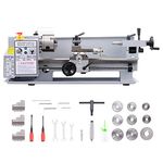 CREWORKS Mini Lathe Machine with 3 Jaw Chuck and 2250rpm Max Variable Speed, 18x35 cm Benchtop Metal Lathe with LCD Display and 550W Brushed Motor More for Home Workshop DIY Drilling Metalworking