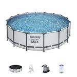 Bestway Steel Pro MAX 16 x 4 Foot Outdoor Frame Above Ground Round Swimming Pool Set with Ladder, Cover, Filter Pump, and Replacement Cartridge