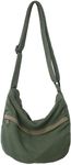 PRAGARI Canvas Messenger Bag Hobo Crossbody Bag for Women Green Shoulder Tote Handbag Vintage Aesthetic Travel Work