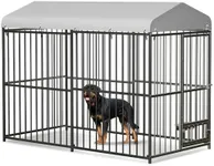 ShiningLove Large Outdoor Dog Kennel, Heavy Duty Dog Cage with Roof, Dog Kennel Galvanized Iron Dog House with Safety Locks,UV & Water Resistant Proof Cover, for Garden Backyard Black (8x4x6FT)