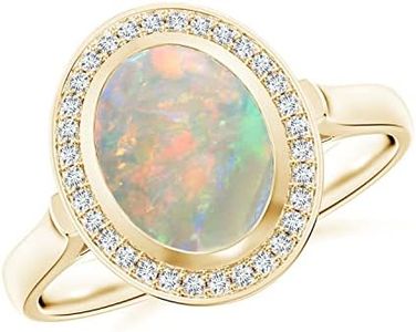 Angara Natural Opal Ring for Women | 1.1 ct Oval Shape Opal Diamond Halo Ring in Yellow Gold | October Birthday, Anniversary, Gemstone Jewelry Gift | AAAA | 9x7mm | Ring Size- 6.5