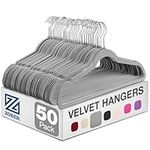 ZOBER Velvet Coat Hangers - 50-Pack, Premium, Non-Slip Hangers for Clothes - Velvet Clothes Hangers w/ 360 Degree Swivel Hook - Coat Hangers for Trousers, Dresses, and Coats - Grey