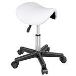 Yaheetech Saddle Stool Adjustable Rolling Salon Chair Swivel Rolling Wheels & Ergonomic for Hairdressing Massage Tattoo Spa Saddle White