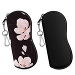 MoKo Sunglasses Soft Case 2 Pack, Ultra Light Portable Neoprene Zipper Glasses Soft Case, Eyeglass Safety Pouch Zipper Box Case with Belt Clip, Black + Magnolia