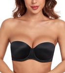 HACI Push up Strapless Bra Thick Padded Add a Cup Demi Underwire Multiway T-Shirts Bra for Women's(Black,36B)