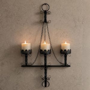 Black Wall Candle Sconces,3 Iron Candelabra,Gothic Victorian Decor,Rustic wall Candle Holder for Bathroom,Living Room,Dining Room Indoor Outdoor Use