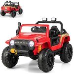 GYMAX Kids Ride on Car, 12V Battery Powered Car with Remote Control, Lights, Music, Horn, Storage Box, Safety Belt & Slow Start, Children Electric Truck for 3 Years Old +, Max Weight 100kg (Red)